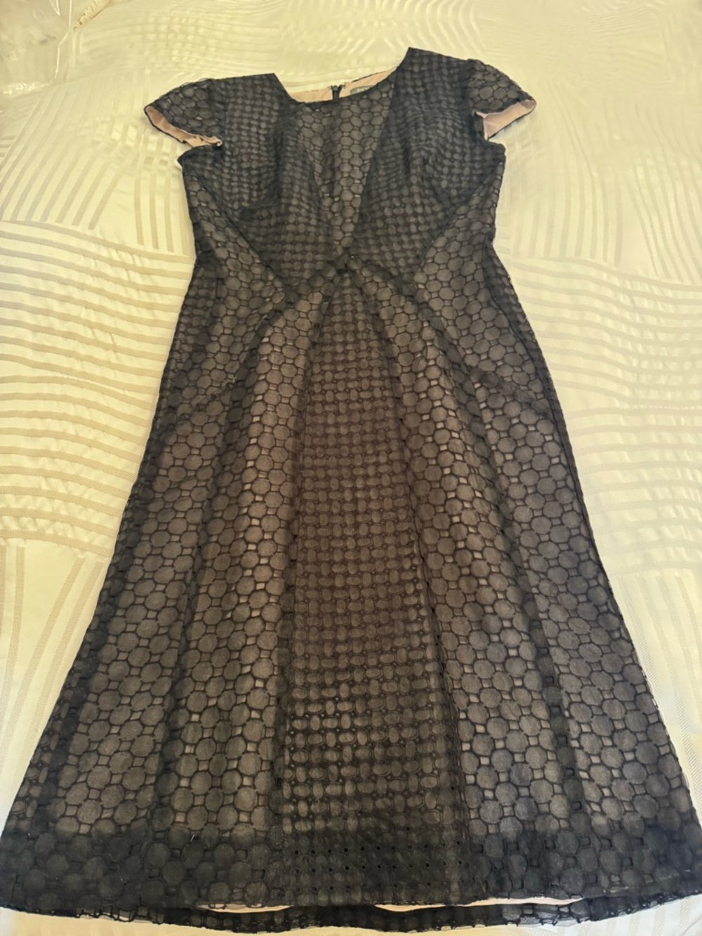 Zac Posen Black Textured Fit-and-Flare Midi Dress